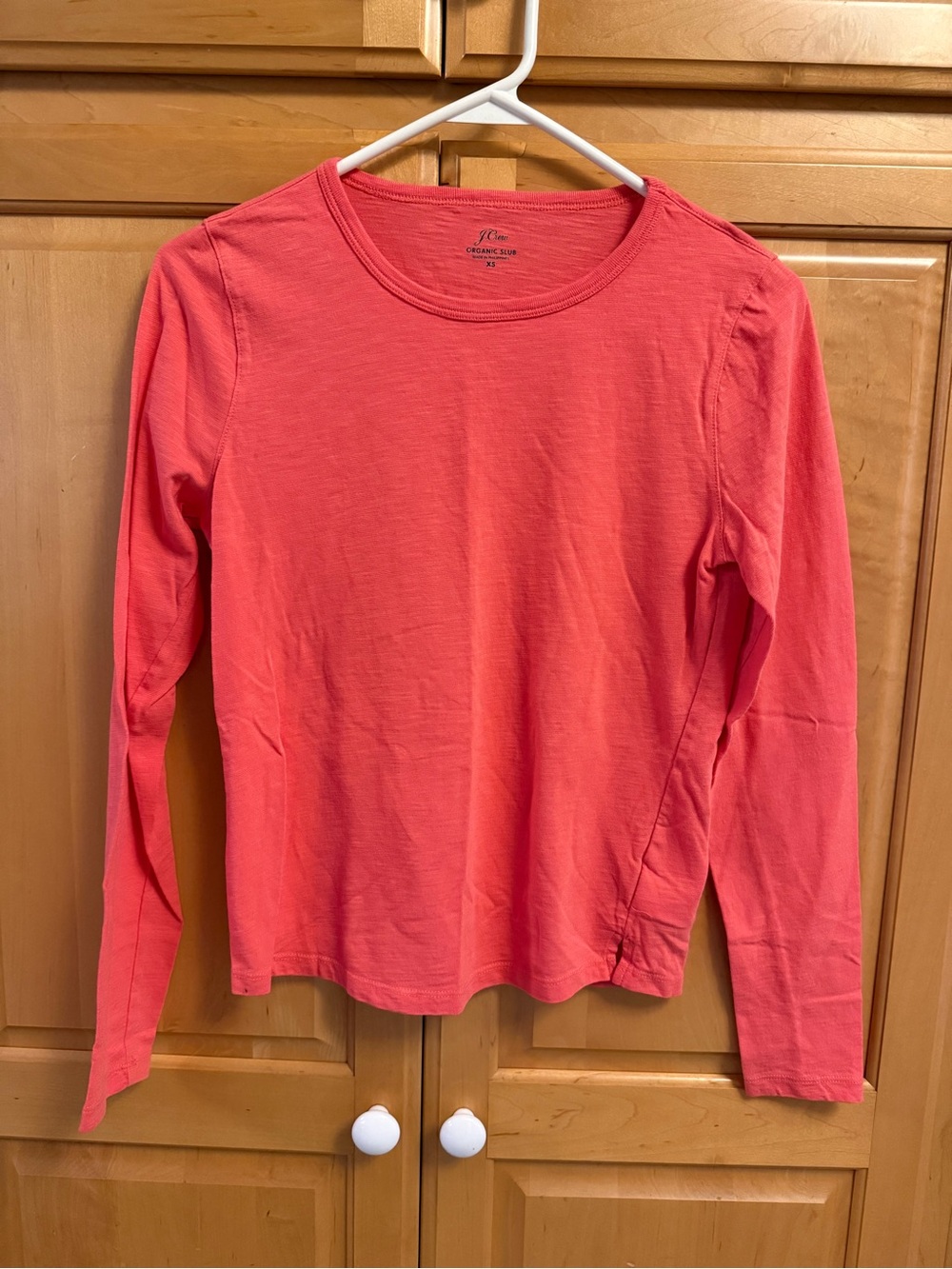J. Crew Coral-Red Long Sleeve Crewneck Tee NWOT